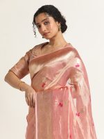Pink Banarasi Handloom Tissue Silk Saree with Jamdani Weaves - Image 4
