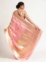 Pink Banarasi Handloom Tissue Silk Saree with Jamdani Weaves - Image 5