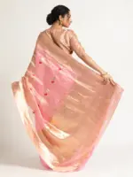 Pink Banarasi Handloom Tissue Silk Saree with Jamdani Weaves - Image 5
