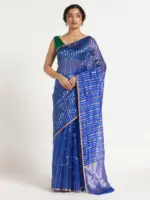 Blue Chanderi Silk Saree with Woven Zari Stripes