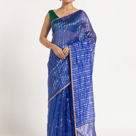 Blue Chanderi Silk Saree with Woven Zari Stripes