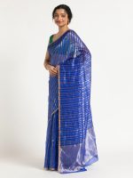 Blue Chanderi Silk Saree with Woven Zari Stripes - Image 3