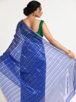 Blue Chanderi Silk Saree with Woven Zari Stripes - Image 5