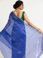 Blue Chanderi Silk Saree with Woven Zari Stripes - Image 5
