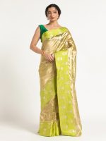 Green Banarasi Handloom Tissue Silk Saree with Woven Zari Weaves,