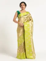 Green Banarasi Handloom Tissue Silk Saree with Woven Zari Weaves,