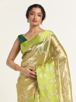 Green Banarasi Handloom Tissue Silk Saree with Woven Zari Weaves, - Image 2