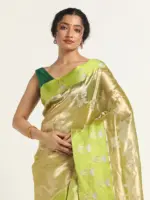 Green Banarasi Handloom Tissue Silk Saree with Woven Zari Weaves, - Image 2