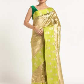 Green Banarasi Handloom Tissue Silk Saree with Woven Zari Weaves,