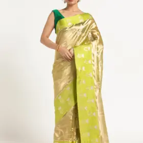 Green Banarasi Handloom Tissue Silk Saree with Woven Zari Weaves,