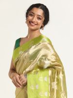 Green Banarasi Handloom Tissue Silk Saree with Woven Zari Weaves, - Image 3