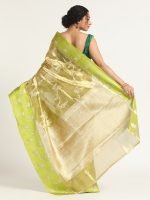 Green Banarasi Handloom Tissue Silk Saree with Woven Zari Weaves, - Image 5