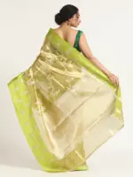 Green Banarasi Handloom Tissue Silk Saree with Woven Zari Weaves, - Image 5