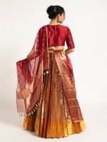 Maroon Embroidered Silk Lehenga Set of 3 - Image 4
