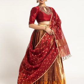 Maroon Embroidered Silk Lehenga Set of 3