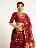 Maroon Embroidered Silk Lehenga Set of 3 - Image 3