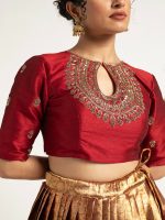 Maroon Embroidered Silk Lehenga Set of 3 - Image 2