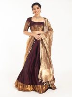 Dark Brown Silk Lehenga Set of 3