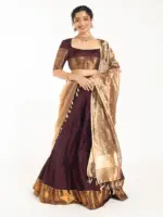 Dark Brown Silk Lehenga Set of 3