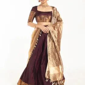 Dark Brown Silk Lehenga Set of 3