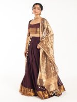 Dark Brown Silk Lehenga Set of 3 - Image 4