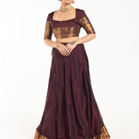 Dark Brown Silk Lehenga Set of 2