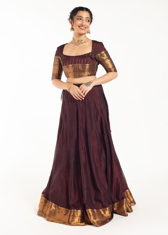 Dark Brown Silk Lehenga Set of 2