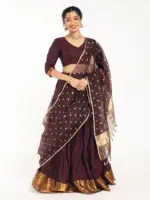 Dark Brown Silk Lehenga Set of 3 - Image 7