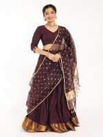 Dark Brown Silk Lehenga Set of 3