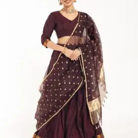 Dark Brown Silk Lehenga Set of 3