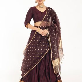 Dark Brown Silk Lehenga Set of 3