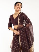 Dark Brown Silk Lehenga Set of 3 - Image 5