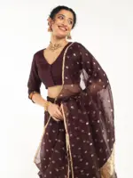Dark Brown Silk Lehenga Set of 3 - Image 5