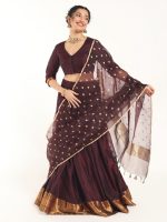 Dark Brown Silk Lehenga Set of 3 - Image 6