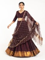 Dark Brown Silk Lehenga Set of 3 - Image 2