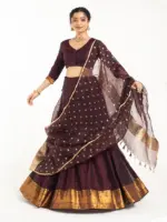 Dark Brown Silk Lehenga Set of 3 - Image 3