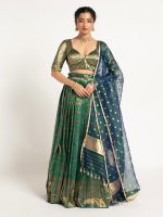 Emerald Green Banarasi Silk Lehenga Set of 3,