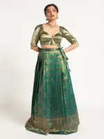 Emerald Green Banarasi Silk Lehenga Set of 2