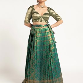 Emerald Green Banarasi Silk Lehenga Set of 2