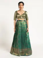 Emerald Green Banarasi Silk Lehenga Set of 2 - Image 5