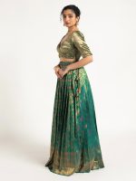 Emerald Green Banarasi Silk Lehenga Set of 2 - Image 4