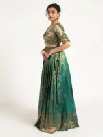 Emerald Green Banarasi Silk Lehenga Set of 2 - Image 4