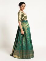 Emerald Green Banarasi Silk Lehenga Set of 2 - Image 3