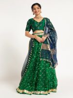 Bottle Green Tissue Silk Lehenga Set Of 3