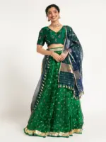 Bottle Green Tissue Silk Lehenga Set Of 3
