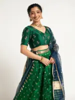 Bottle Green Tissue Silk Lehenga Set Of 3 - Image 5