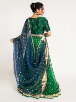 Bottle Green Tissue Silk Lehenga Set Of 3 - Image 3