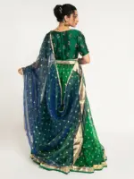 Bottle Green Tissue Silk Lehenga Set Of 3 - Image 3