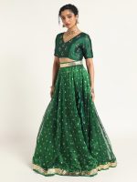 Bottle Green Tissue Silk Lehenga (Set of 2) - Image 2