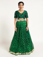 Bottle Green Tissue Silk Lehenga (Set of 2)
